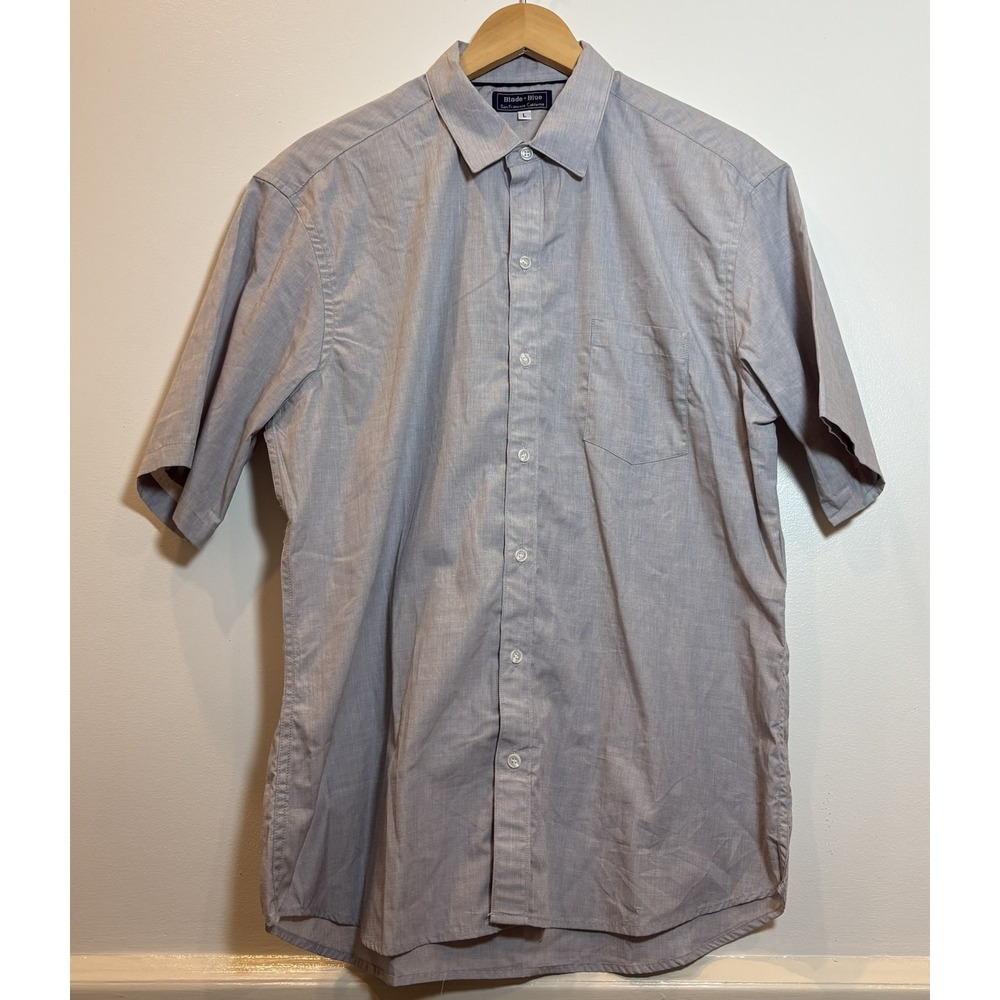 Blade + Blue Mens Short Sleeve Button Down Shirt Grey Micro Check Large SF USA - Picture 2 of 11